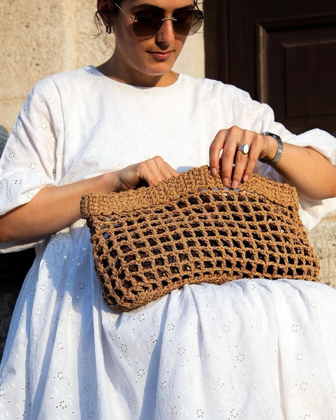 کیف رافیای دستبافت توری